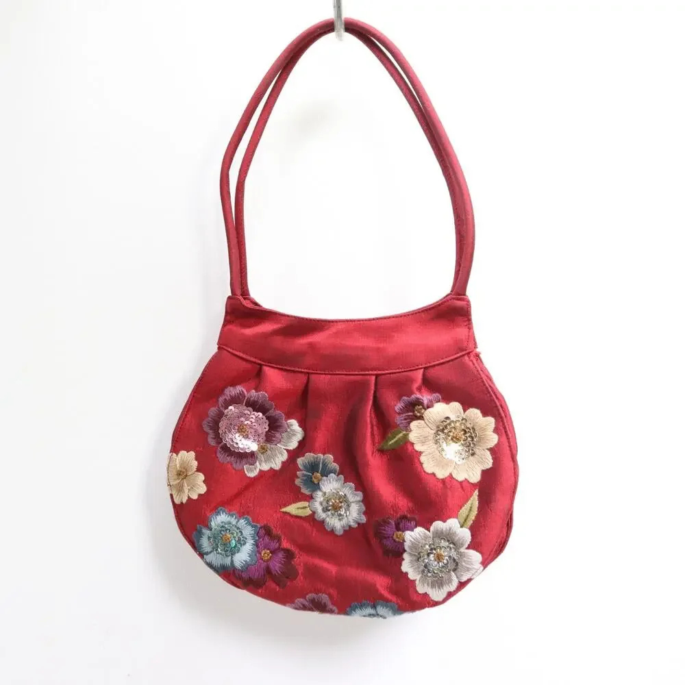 DV Evening Handbag S Red Floral Embroidered Sequin Beaded Purse Satchel Bag